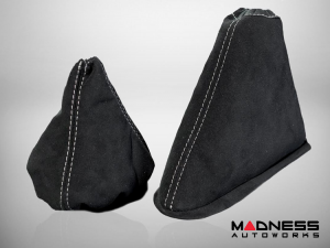 FIAT 500 Gear Shift Boot + eBrake Boot Set - Black Italy - Alcantara - Black w/ White Stitching